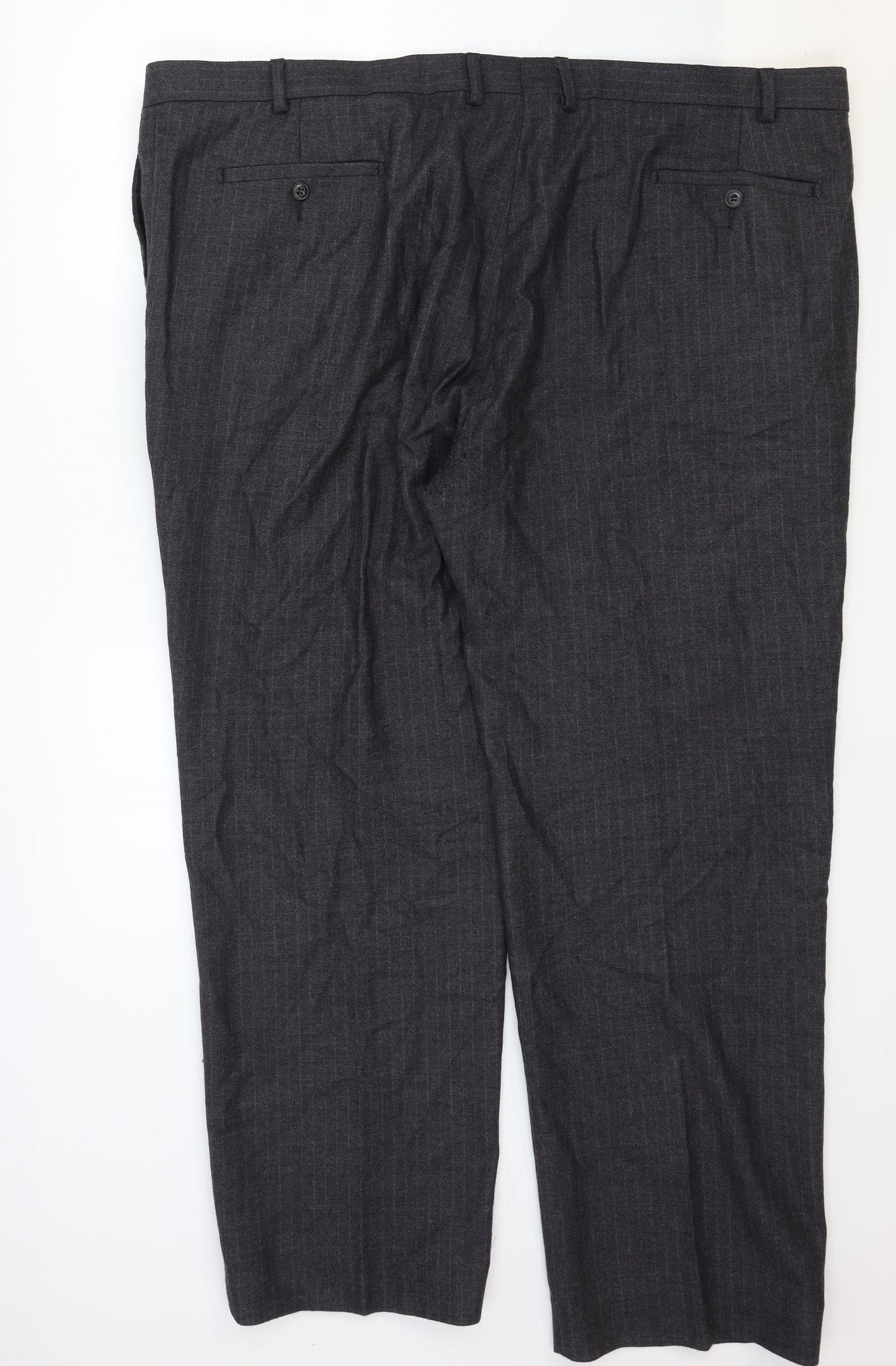 Marks and Spencer Mens Grey Cotton Dress Pants Trousers Size 48 in Regular Hook & Loop