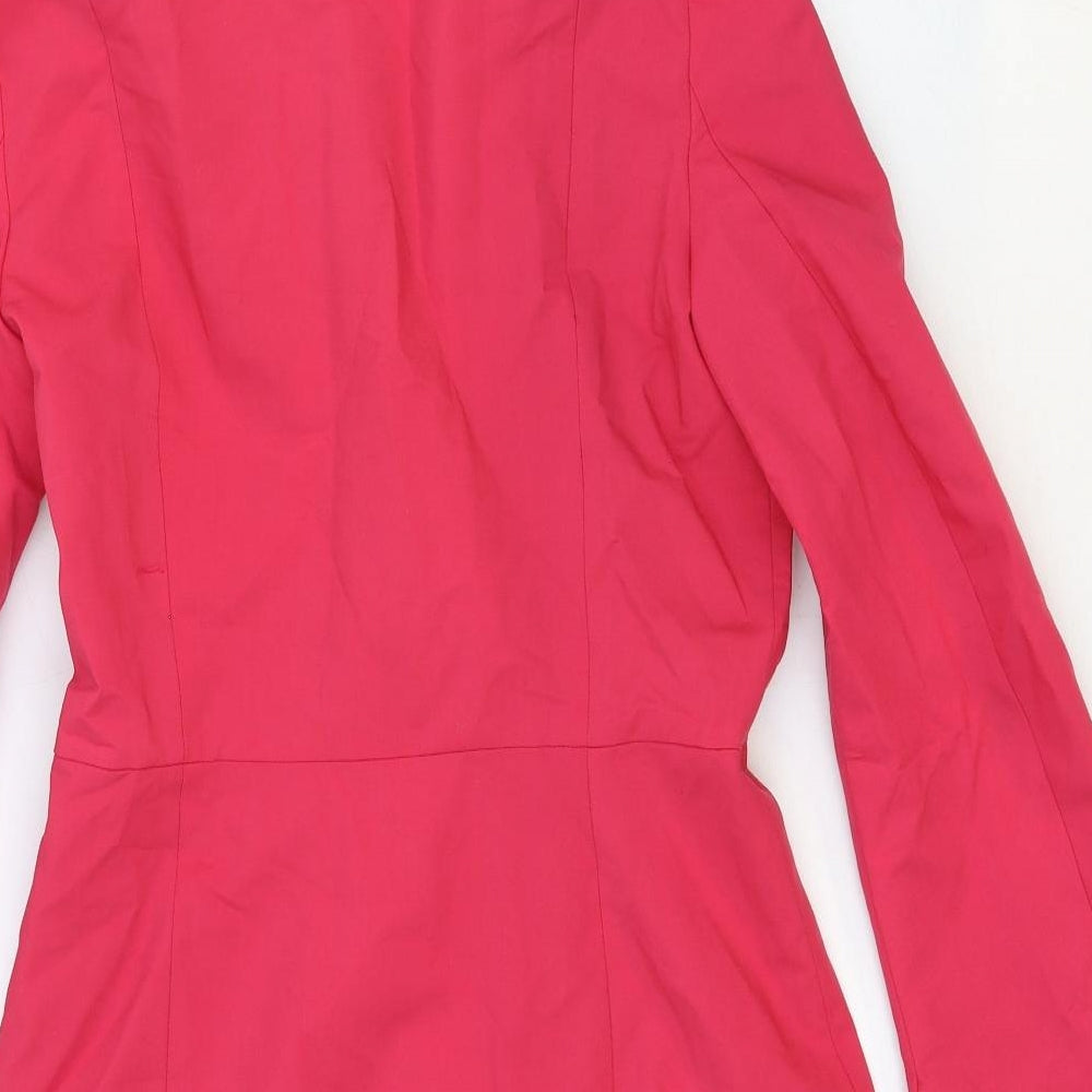 Zara Womens Pink Cotton Jacket Dress Size M Collared Zip - Cut Out