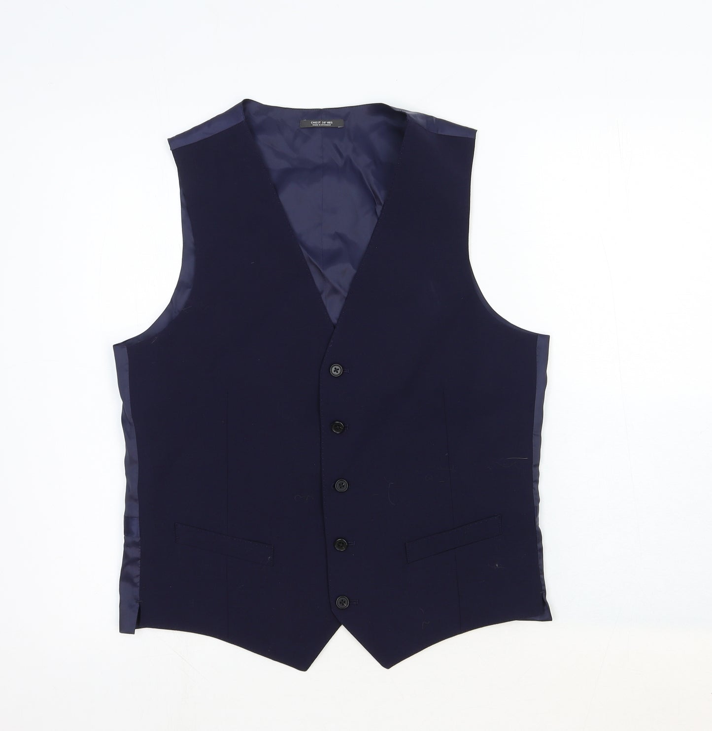 Marks and Spencer Mens Blue Cotton Jacket Suit Waistcoat Size 38 Regular