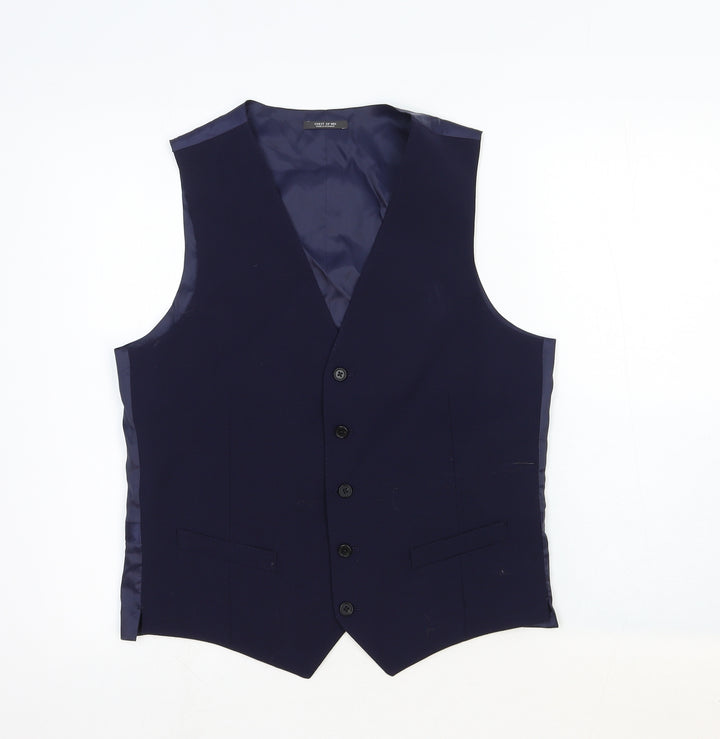 Marks and Spencer Mens Blue Cotton Jacket Suit Waistcoat Size 38 Regular