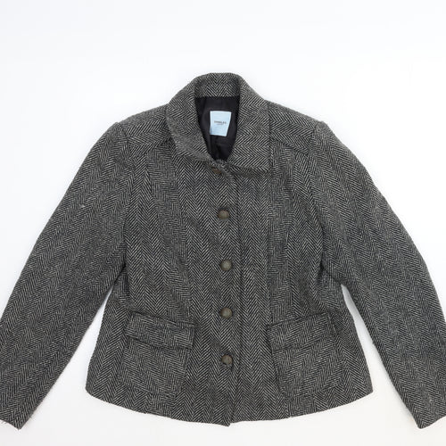 Singles Womens Grey Geometric Jacket Blazer Size 16 Button