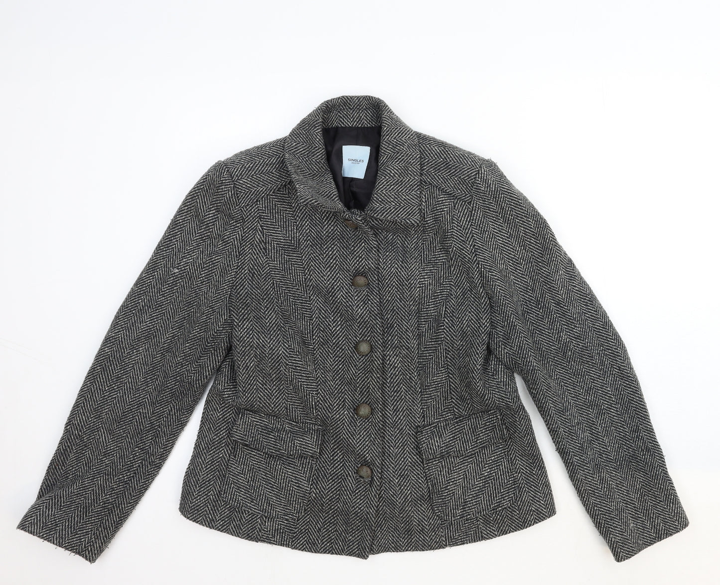 Singles Womens Grey Geometric Jacket Blazer Size 16 Button