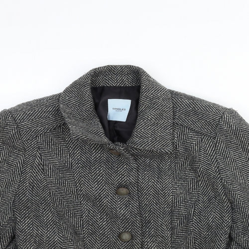 Singles Womens Grey Geometric Jacket Blazer Size 16 Button