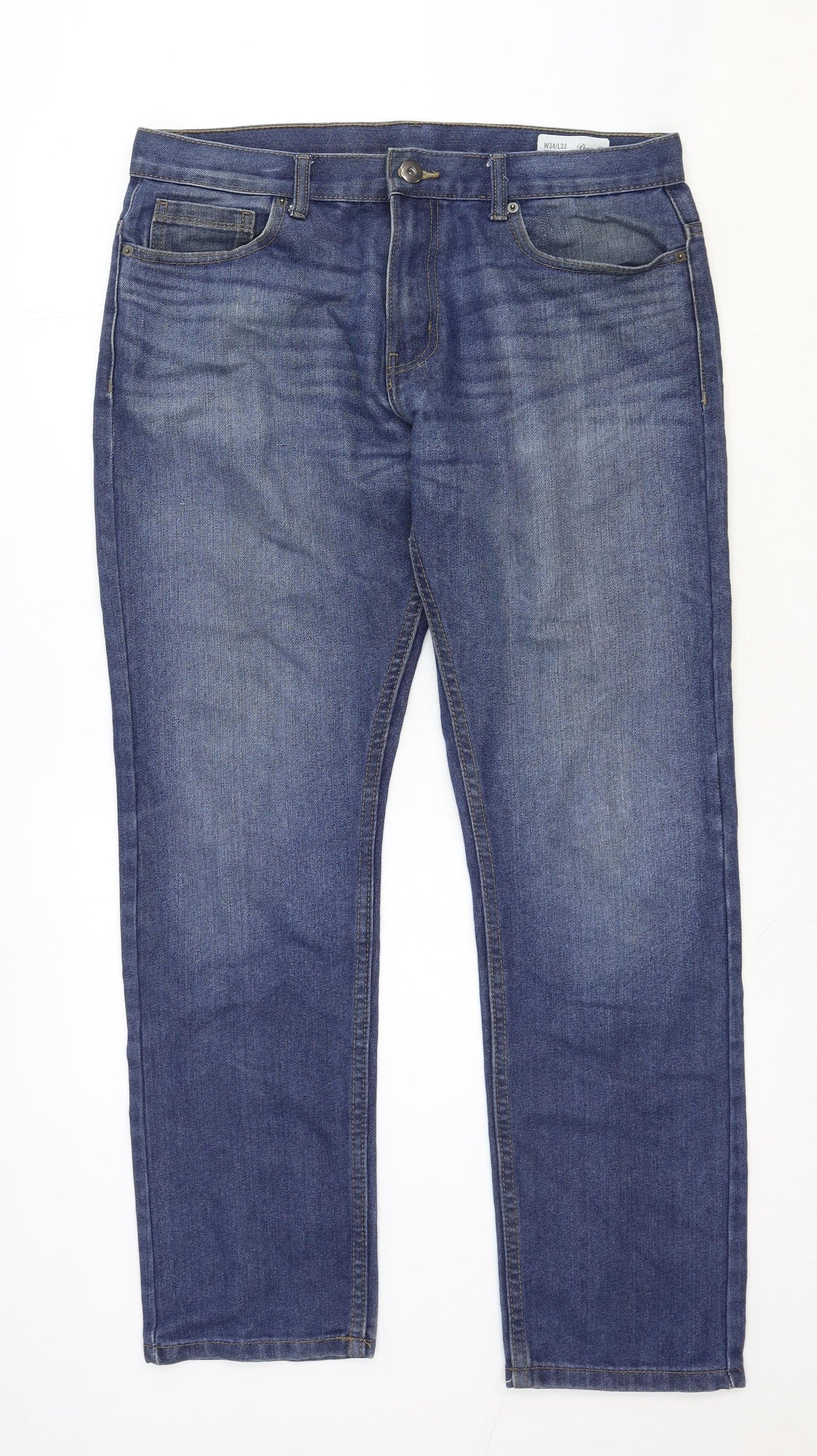Denim & Co. Mens Blue Cotton Straight Jeans Size 34 in Regular Zip