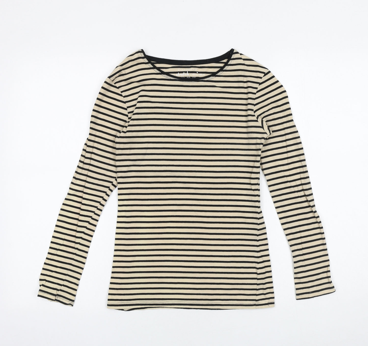 Primark Womens Black Striped Cotton Basic T-Shirt Size 6 Round Neck