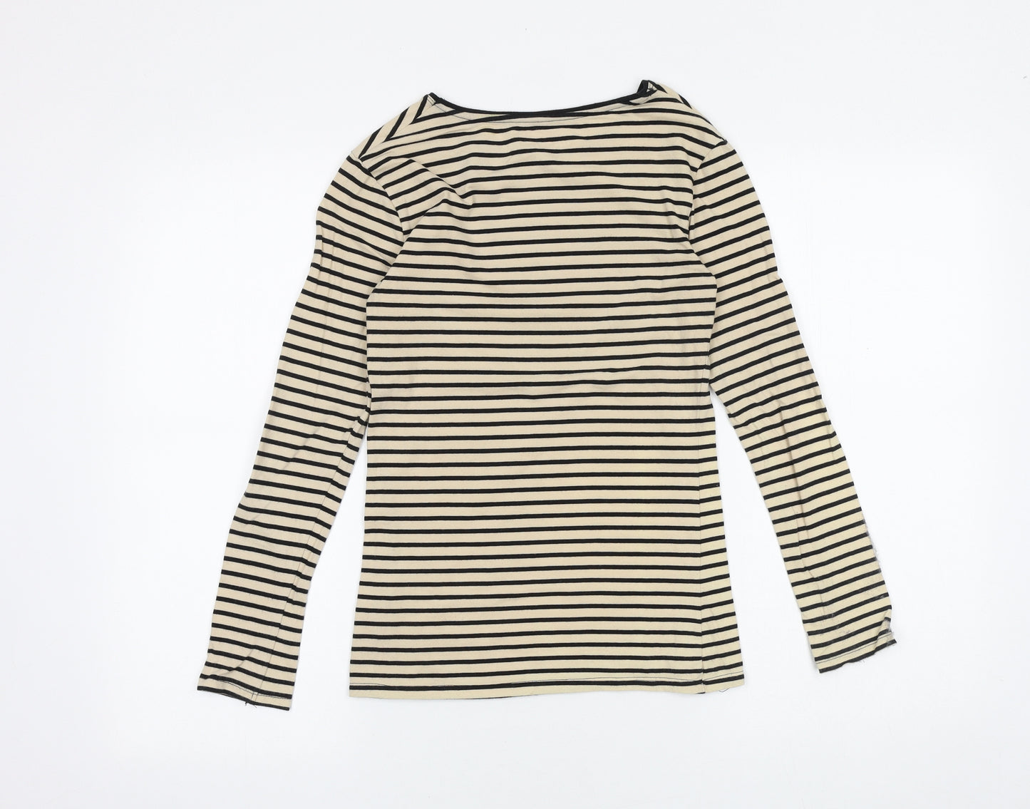 Primark Womens Black Striped Cotton Basic T-Shirt Size 6 Round Neck