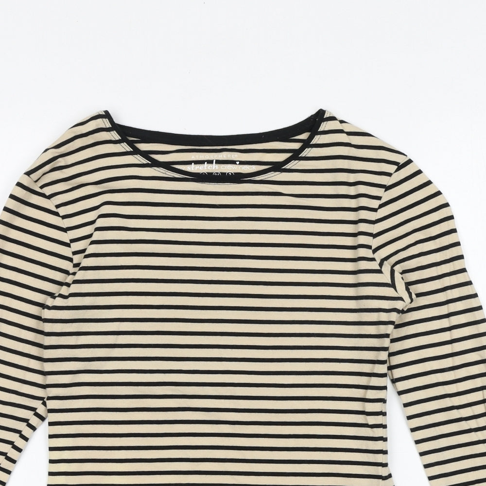 Primark Womens Black Striped Cotton Basic T-Shirt Size 6 Round Neck