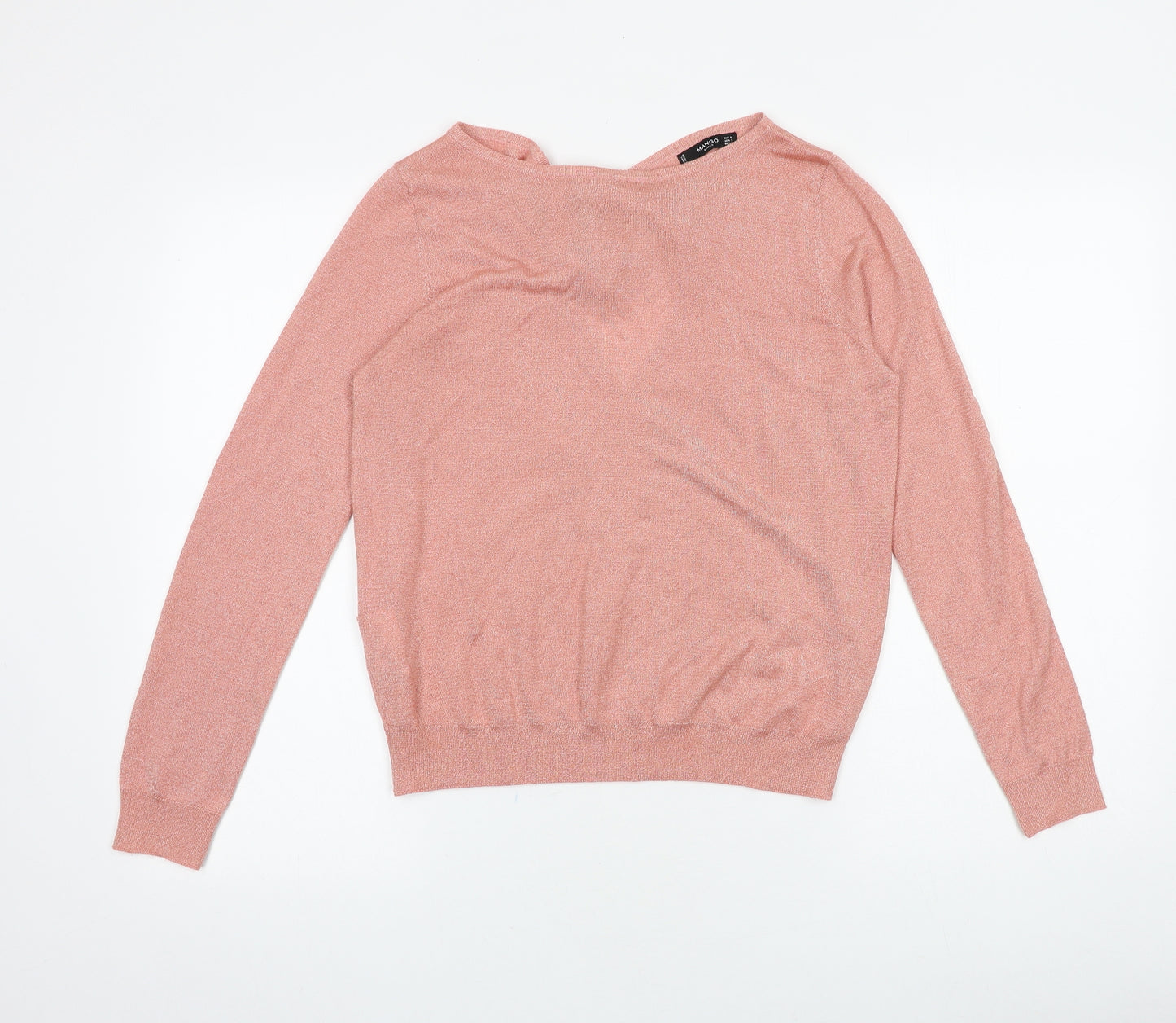 Mango Womens Pink Viscose Basic T-Shirt Size M Boat Neck - Tie Back