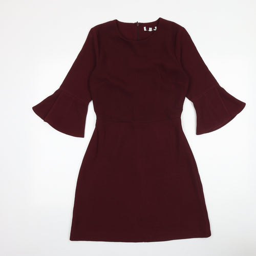 Preworn Womens Purple Polyester A-Line Size 8 Scoop Neck Zip - Bell Sleeve