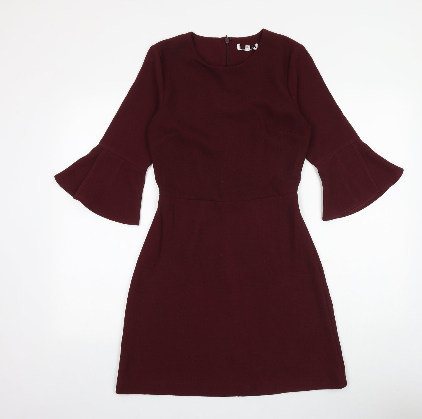 Preworn Womens Purple Polyester A-Line Size 8 Scoop Neck Zip - Bell Sleeve
