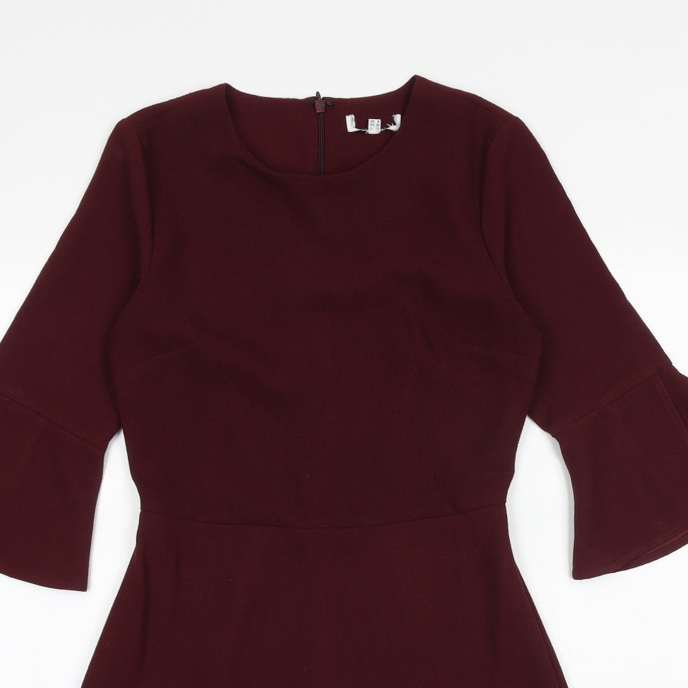 Preworn Womens Purple Polyester A-Line Size 8 Scoop Neck Zip - Bell Sleeve