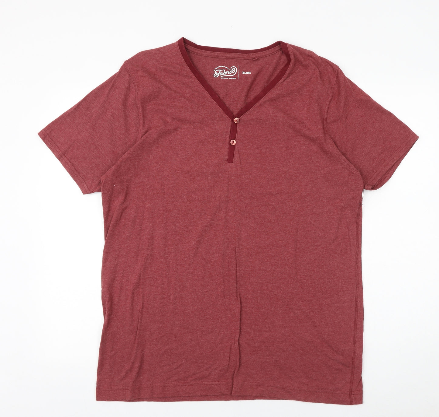 Fabric8 Mens Red Cotton T-Shirt Size XL V-Neck