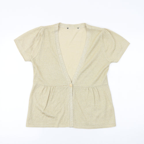 Preworn Womens Gold V-Neck Acrylic Cardigan Jumper Size 12