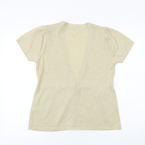 Preworn Womens Gold V-Neck Acrylic Cardigan Jumper Size 12