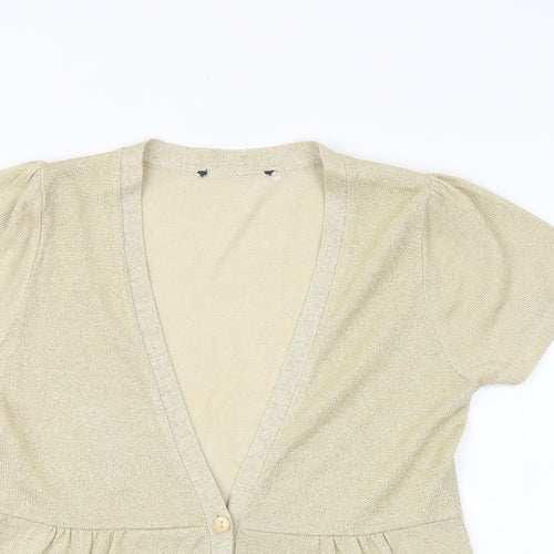 Preworn Womens Gold V-Neck Acrylic Cardigan Jumper Size 12