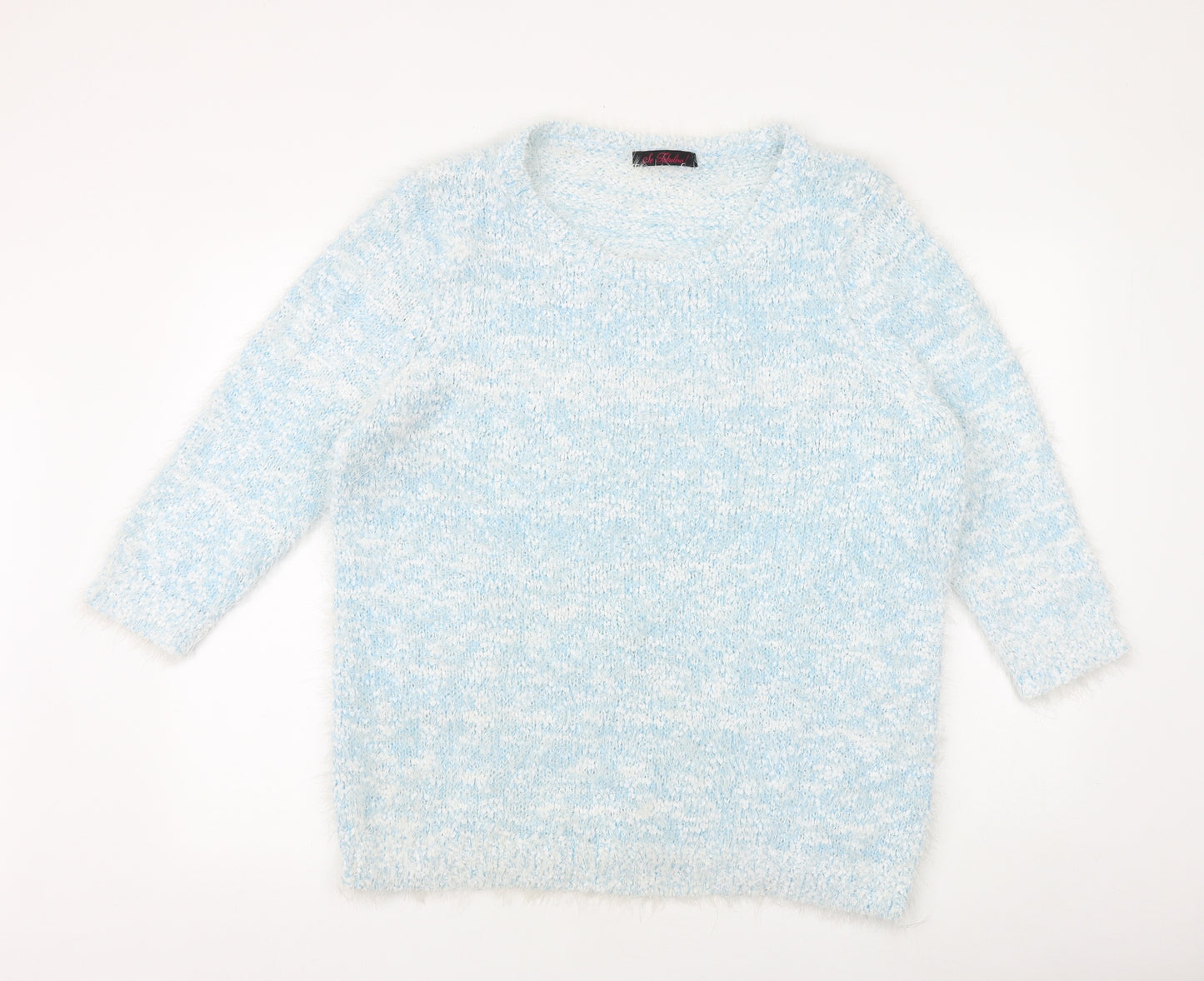 So Fabulous Womens Blue Round Neck Acrylic Pullover Jumper Size 22