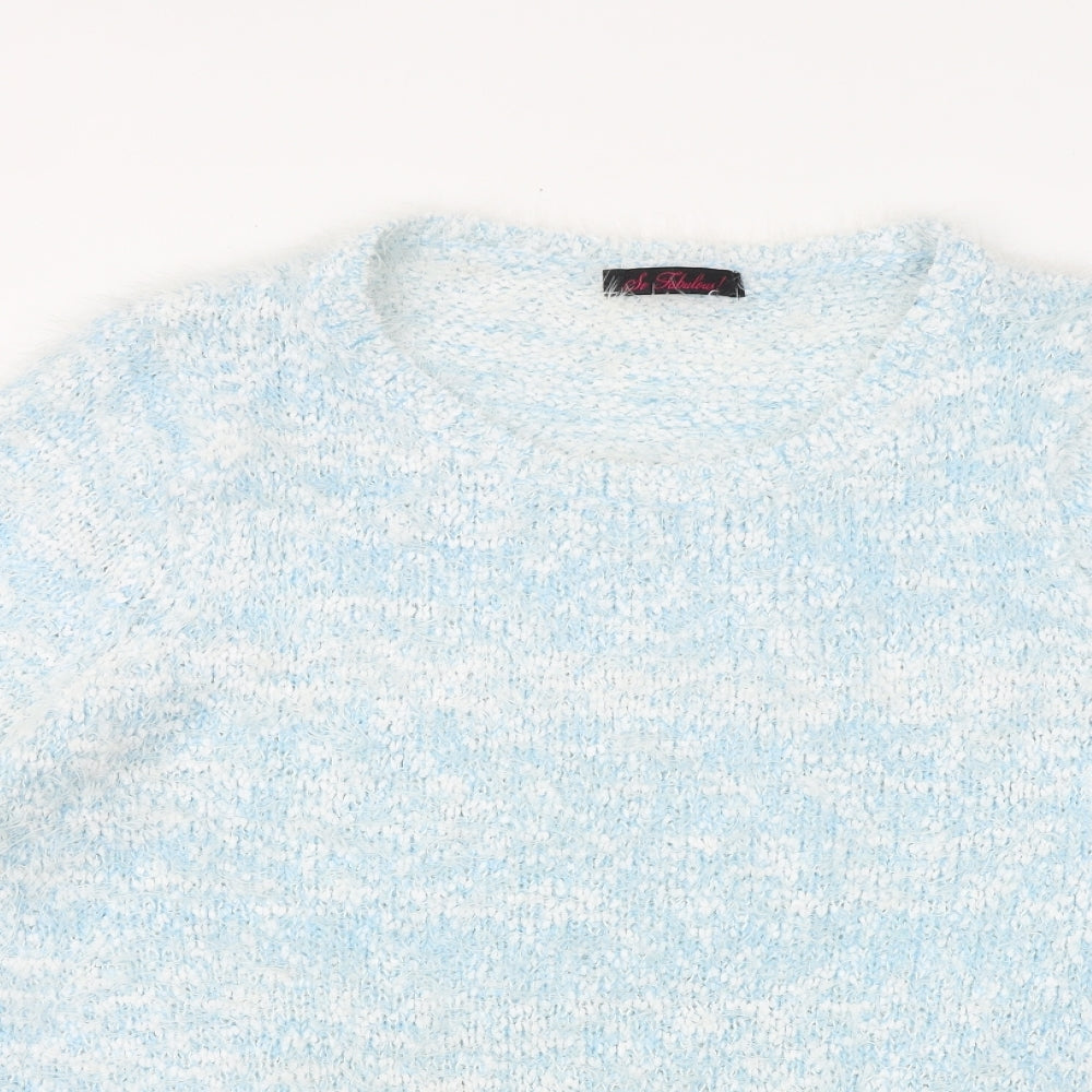 So Fabulous Womens Blue Round Neck Acrylic Pullover Jumper Size 22