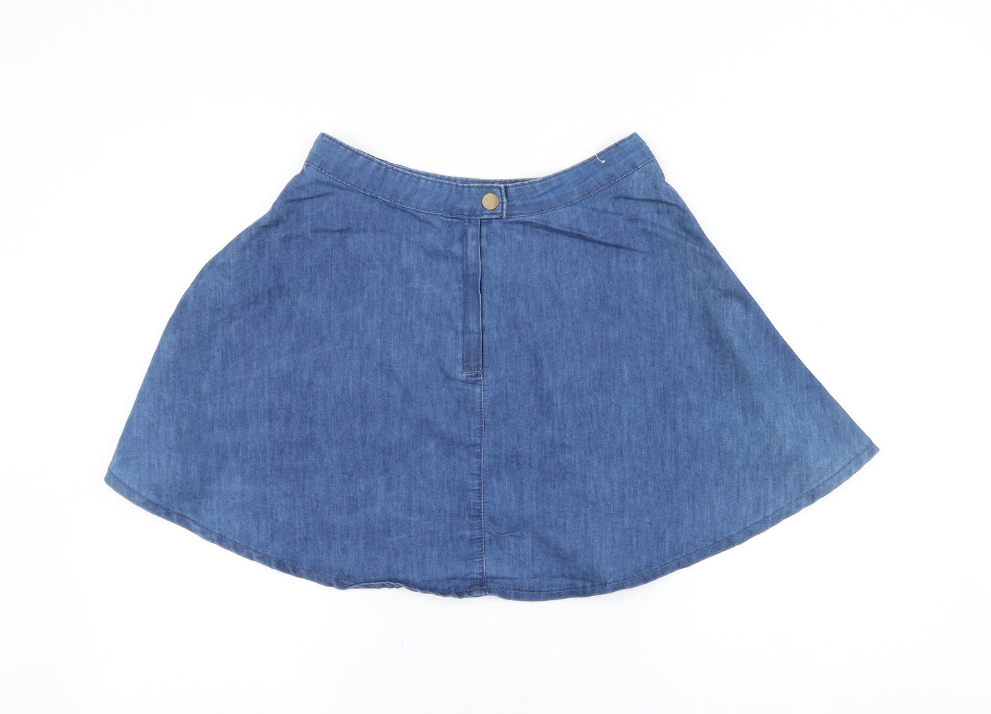 New Look Womens Blue Cotton Mini Skirt Size 12 Zip