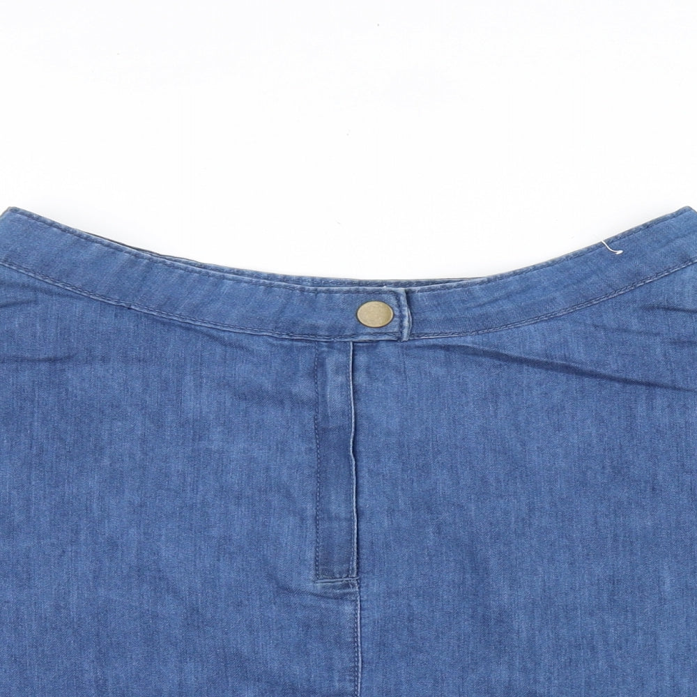 New Look Womens Blue Cotton Mini Skirt Size 12 Zip