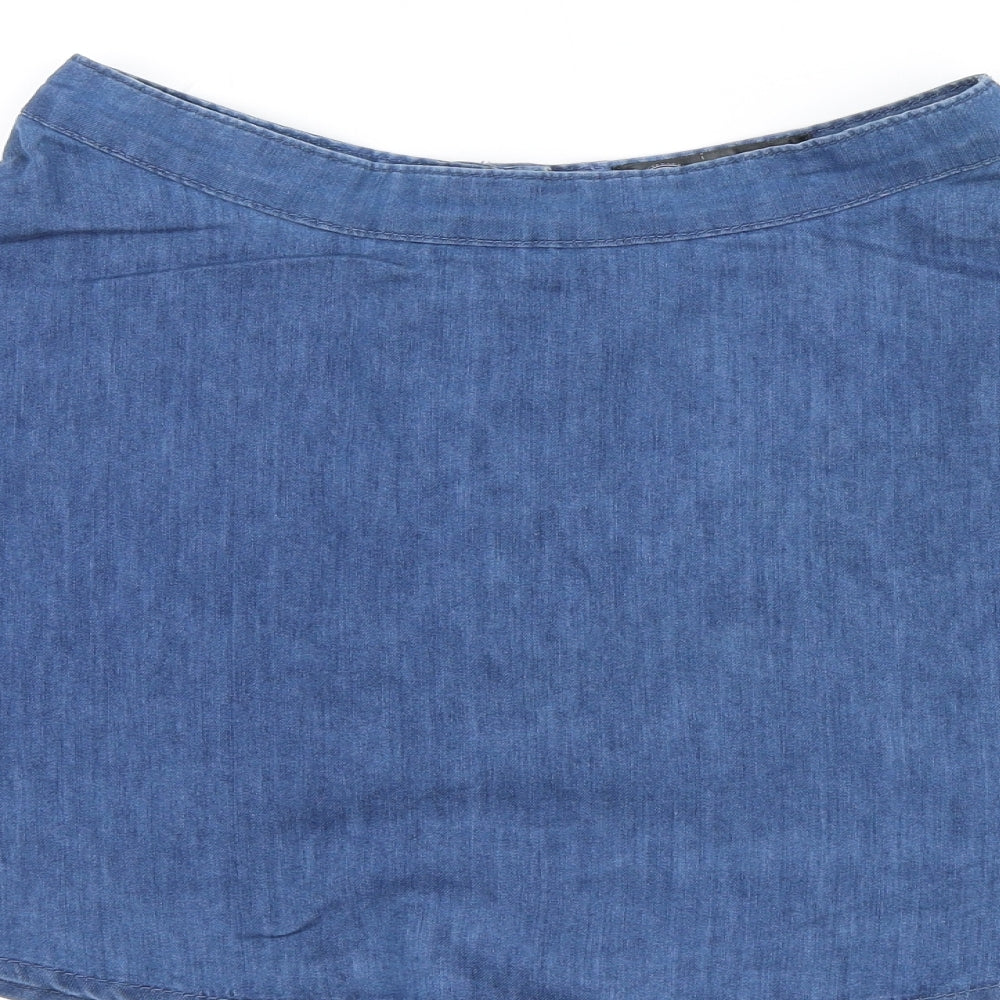New Look Womens Blue Cotton Mini Skirt Size 12 Zip