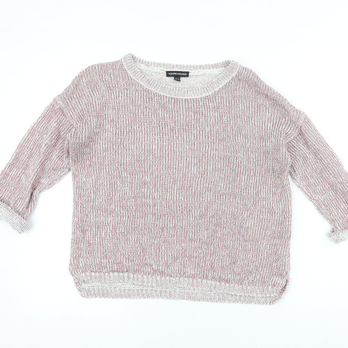 Warehouse Womens Pink Round Neck Acrylic Pullover Jumper Size 10