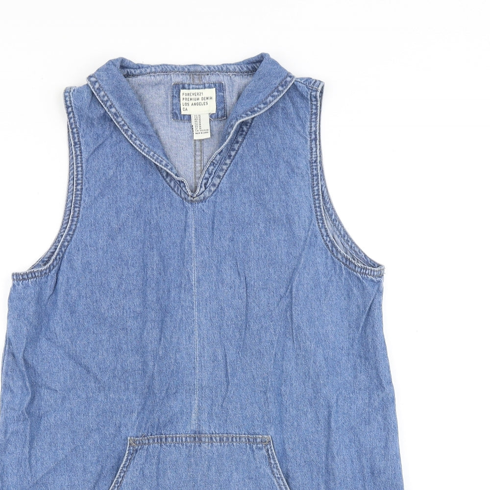 FOREVER 21 Womens Blue 100% Cotton Shift Size M V-Neck Pullover