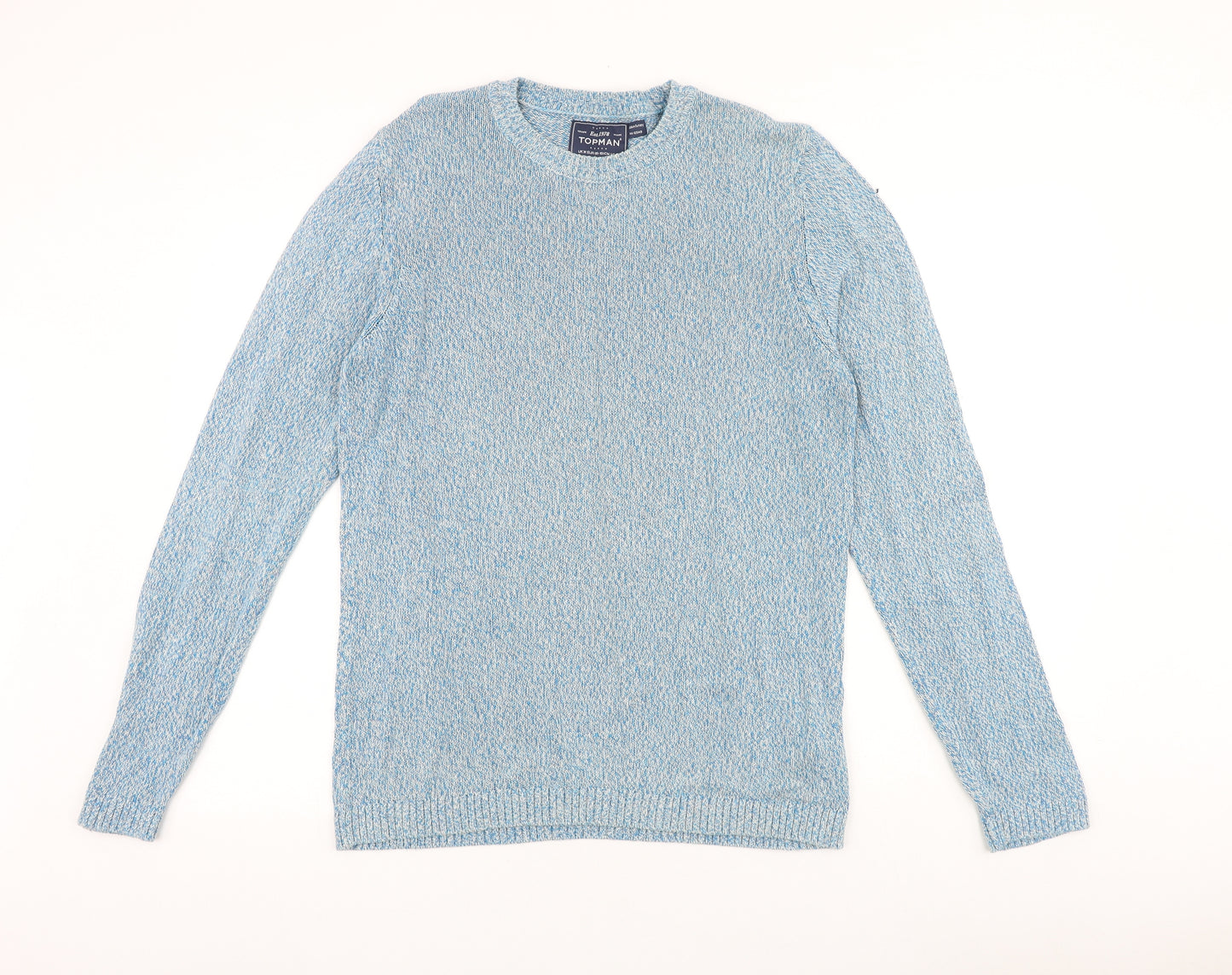 Topman Mens Blue Round Neck Cotton Pullover Jumper Size M Long Sleeve