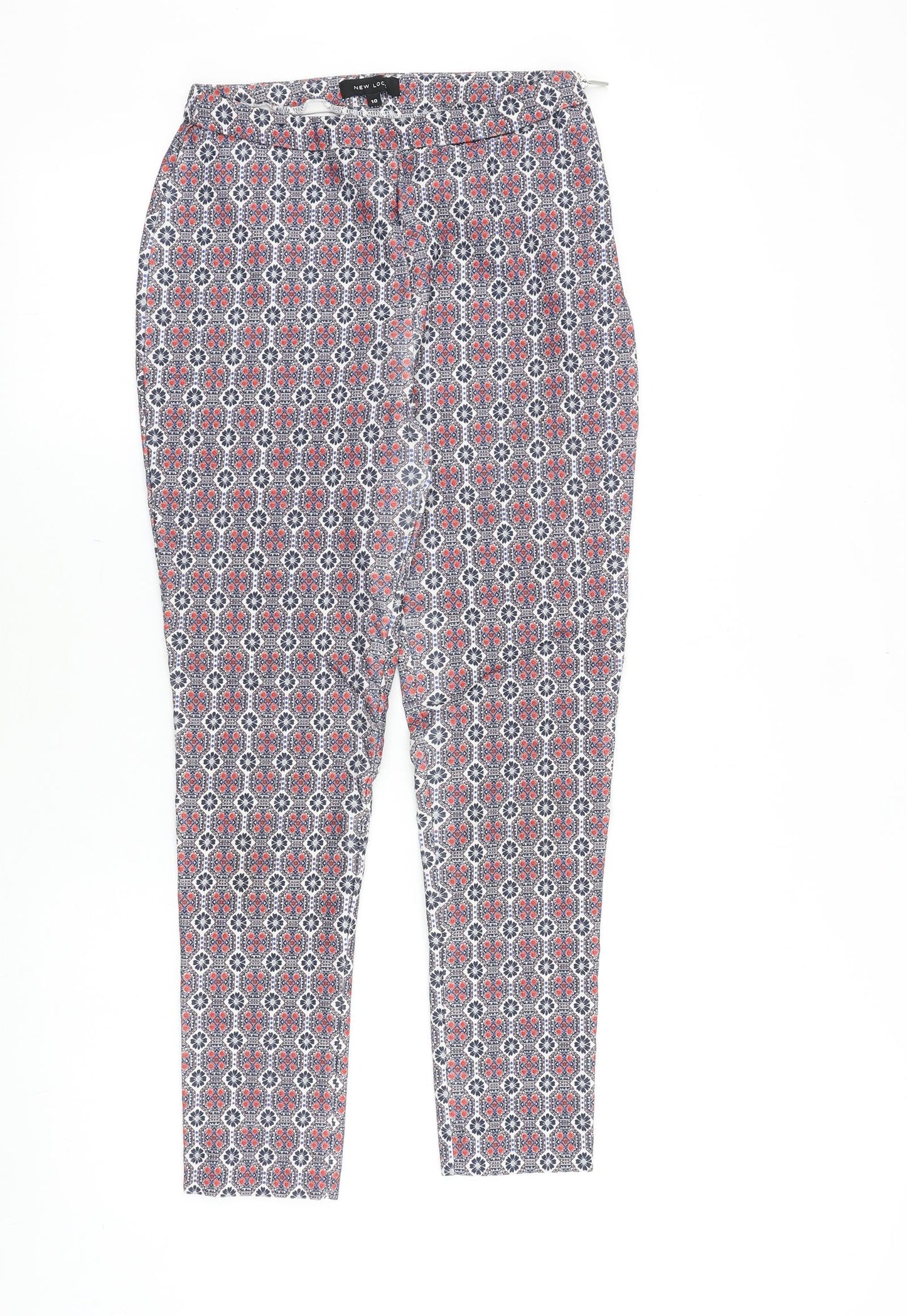 New Look Womens Multicoloured Geometric Viscose Trousers Size 10 Slim Zip