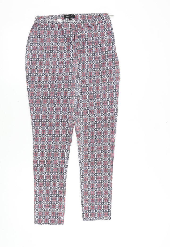 New Look Womens Multicoloured Geometric Viscose Trousers Size 10 Slim Zip