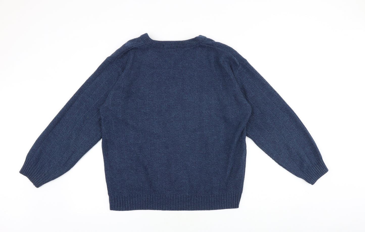 FAB Mens Blue V-Neck Geometric Acrylic Pullover Jumper Size M Long Sleeve