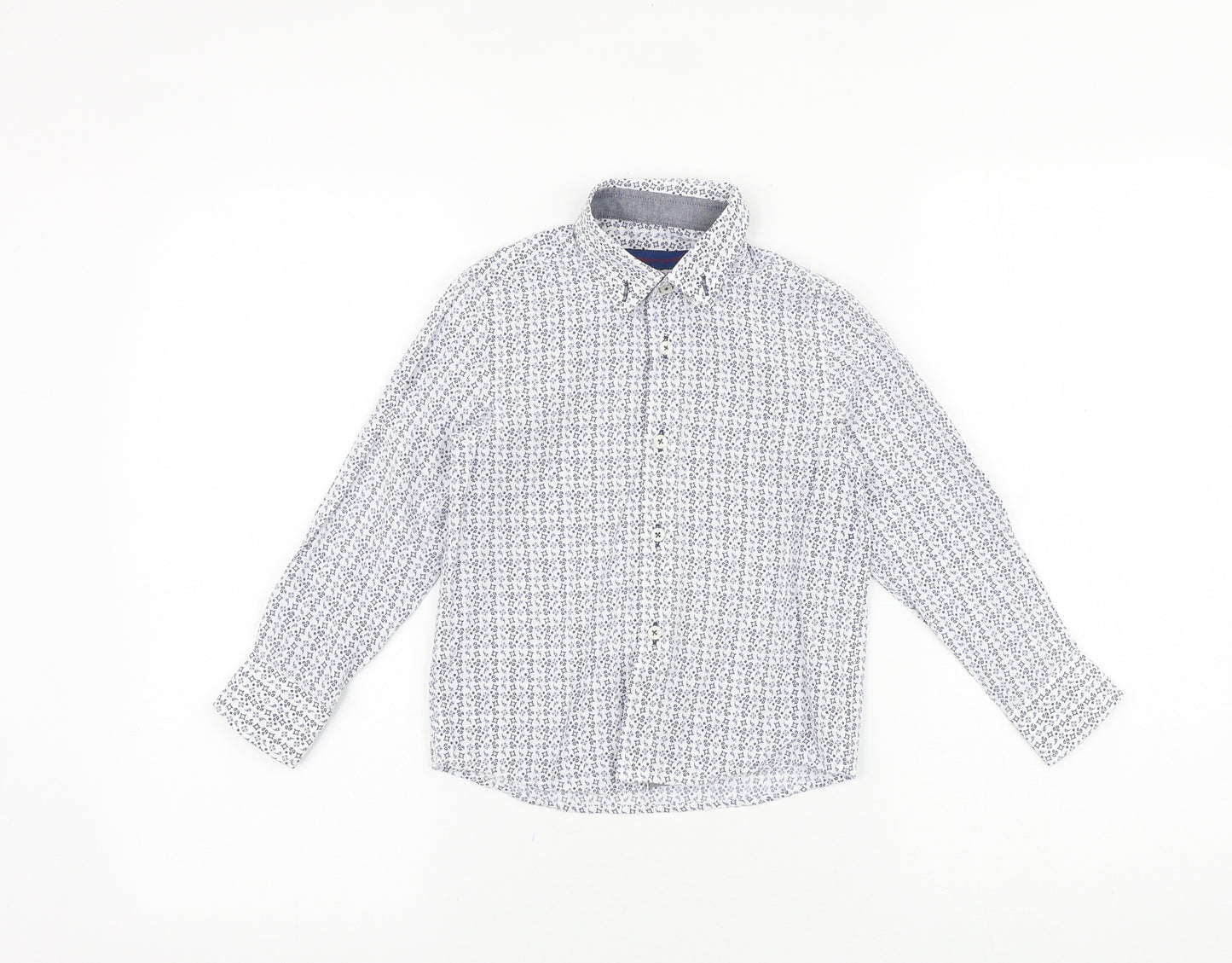 Rough Justice Boys White Geometric 100% Cotton Basic Button-Up Size 4-5 Years Collared Button