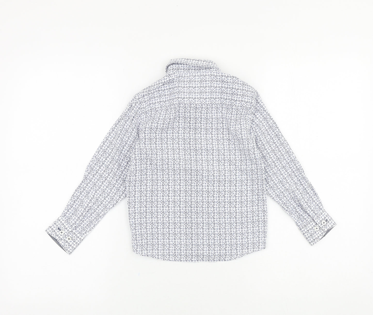 Rough Justice Boys White Geometric 100% Cotton Basic Button-Up Size 4-5 Years Collared Button