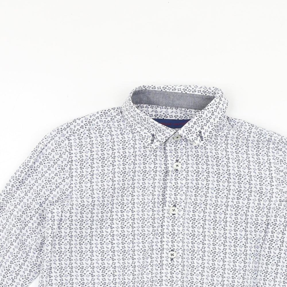 Rough Justice Boys White Geometric 100% Cotton Basic Button-Up Size 4-5 Years Collared Button