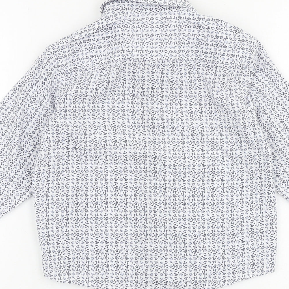 Rough Justice Boys White Geometric 100% Cotton Basic Button-Up Size 4-5 Years Collared Button