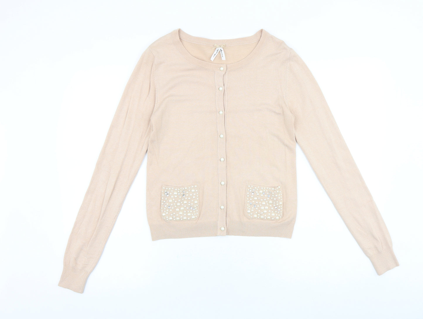 Primark Womens Beige Round Neck Viscose Cardigan Jumper Size 14