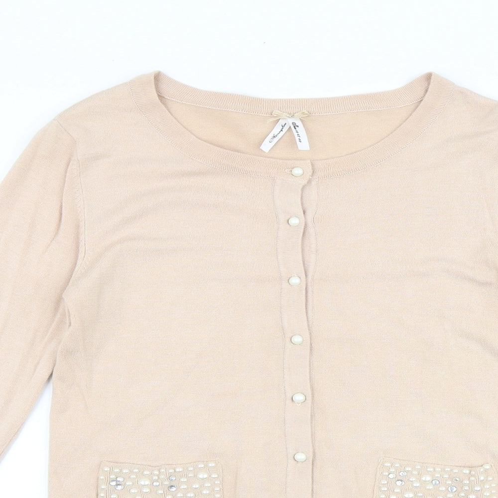 Primark Womens Beige Round Neck Viscose Cardigan Jumper Size 14