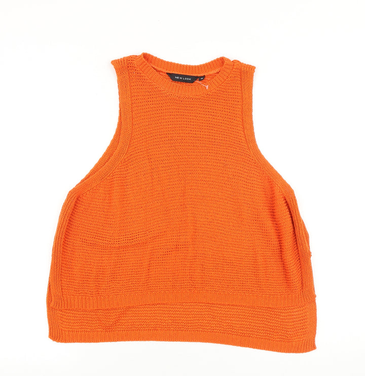 New Look Womens Orange Acrylic Basic Tank Size 10 Round Neck