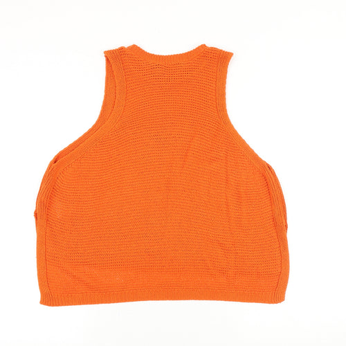 New Look Womens Orange Acrylic Basic Tank Size 10 Round Neck