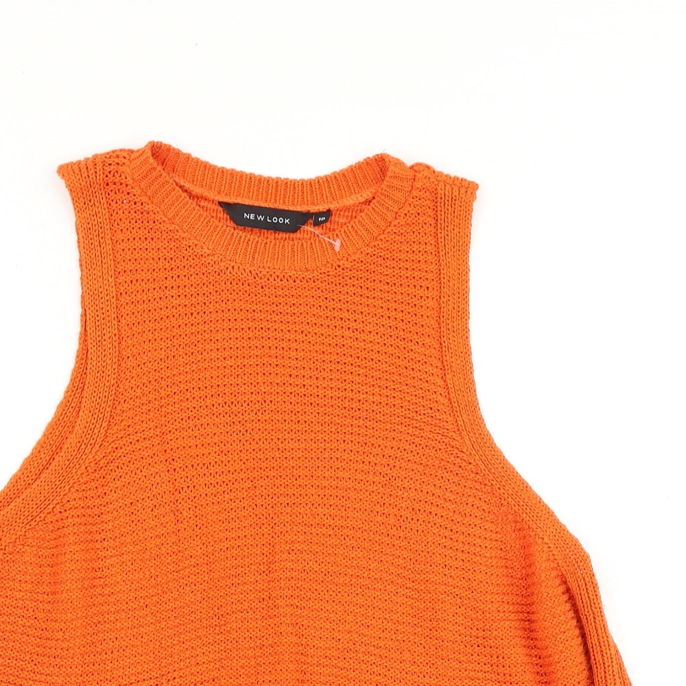 New Look Womens Orange Acrylic Basic Tank Size 10 Round Neck