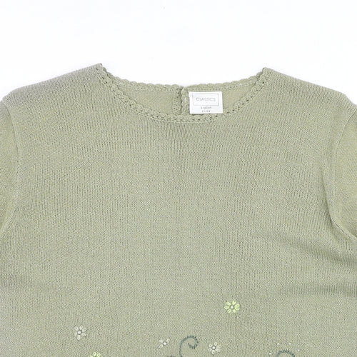 Classics Womens Green Nylon Basic T-Shirt Size 12 Round Neck