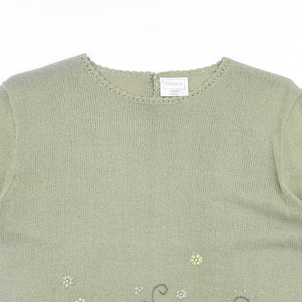 Classics Womens Green Nylon Basic T-Shirt Size 12 Round Neck