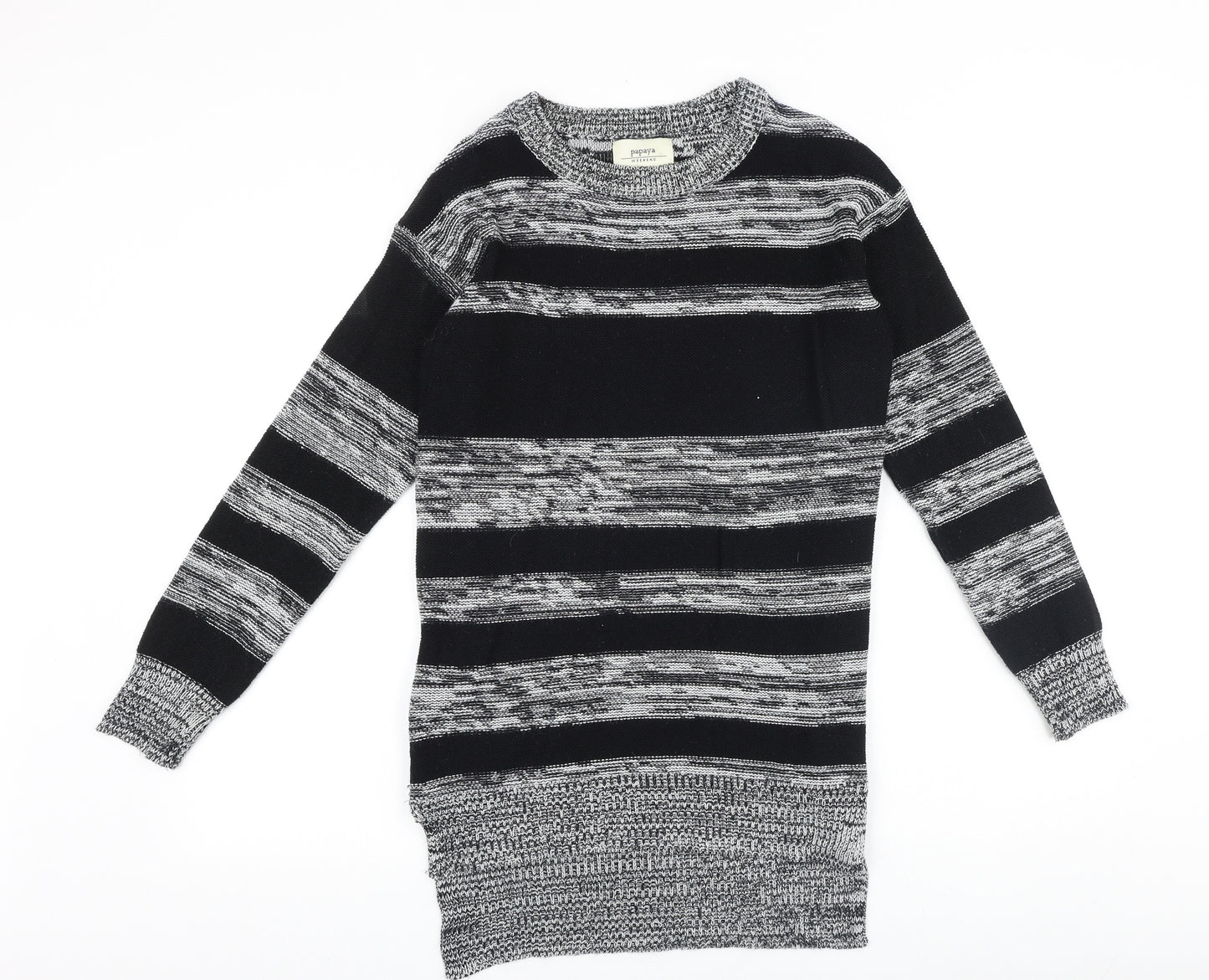 Papaya Womens Black Round Neck Striped Acrylic Pullover Jumper Size S