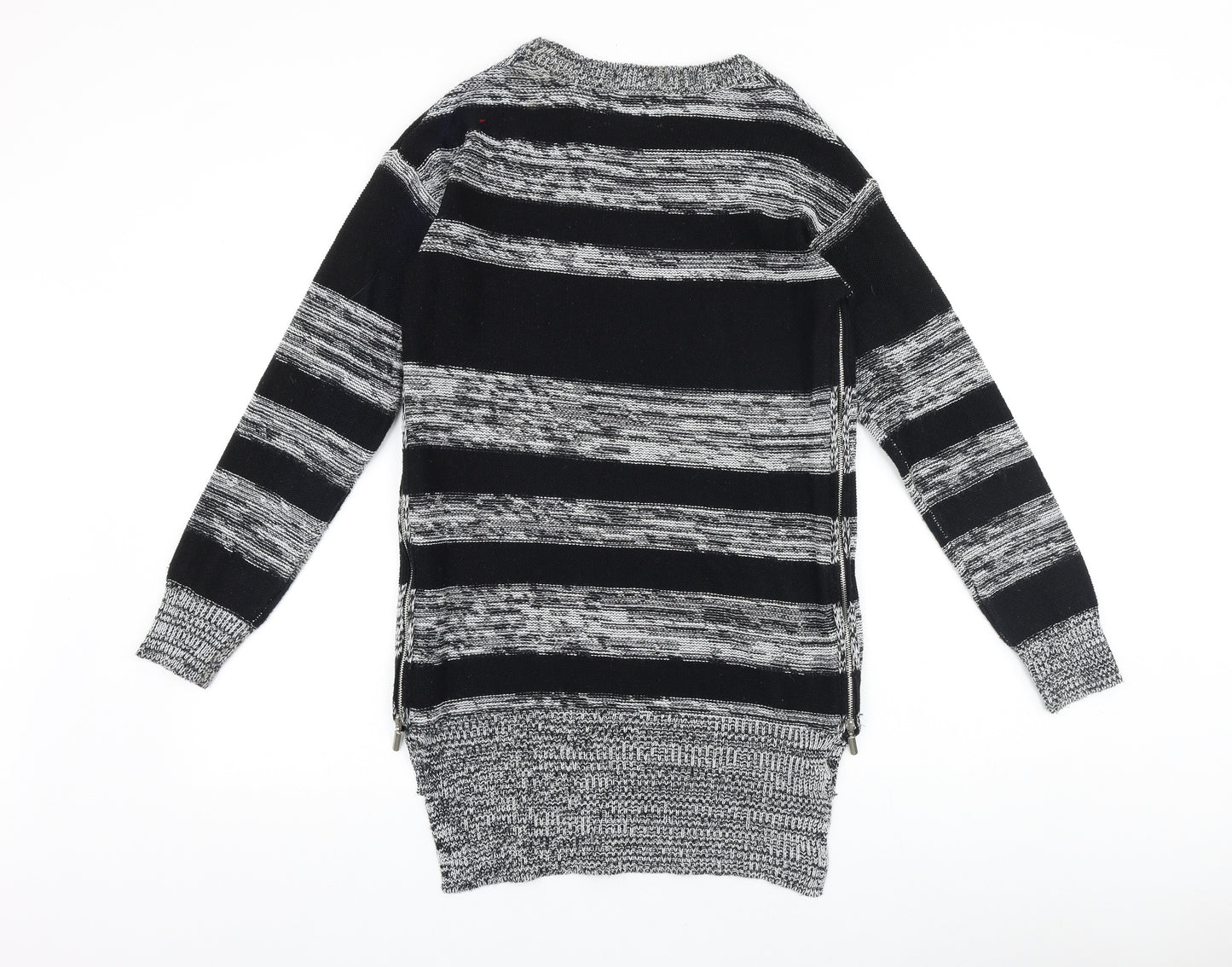 Papaya Womens Black Round Neck Striped Acrylic Pullover Jumper Size S