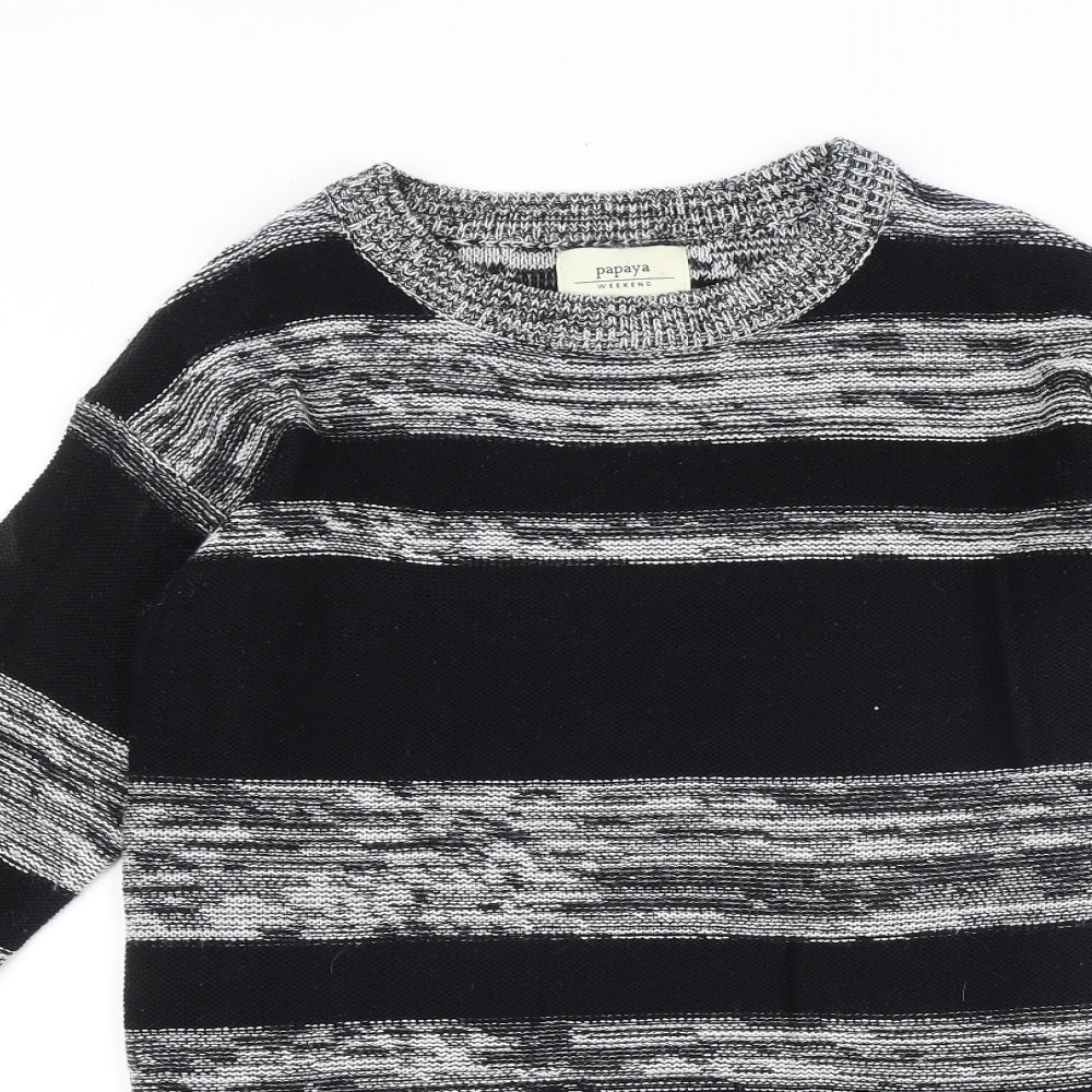 Papaya Womens Black Round Neck Striped Acrylic Pullover Jumper Size S