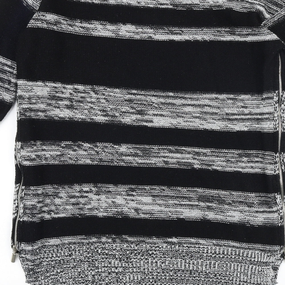 Papaya Womens Black Round Neck Striped Acrylic Pullover Jumper Size S