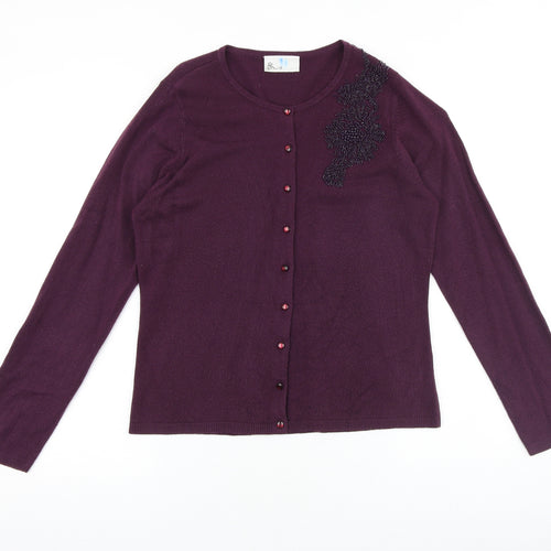 BHS Womens Purple Round Neck Acrylic Cardigan Jumper Size 10