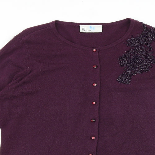 BHS Womens Purple Round Neck Acrylic Cardigan Jumper Size 10