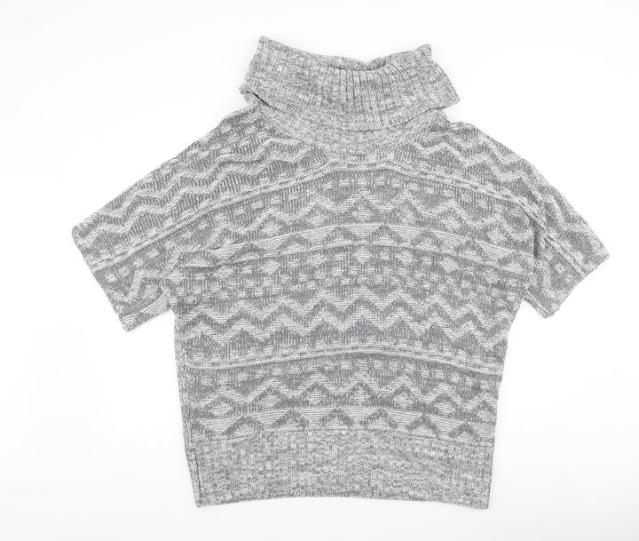 Peacocks Womens Grey Roll Neck Geometric Acetate Pullover Jumper Size M