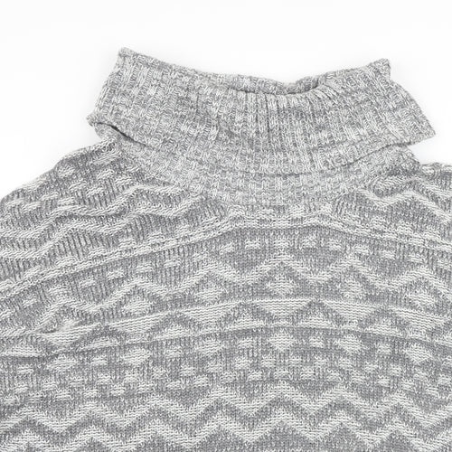 Peacocks Womens Grey Roll Neck Geometric Acetate Pullover Jumper Size M