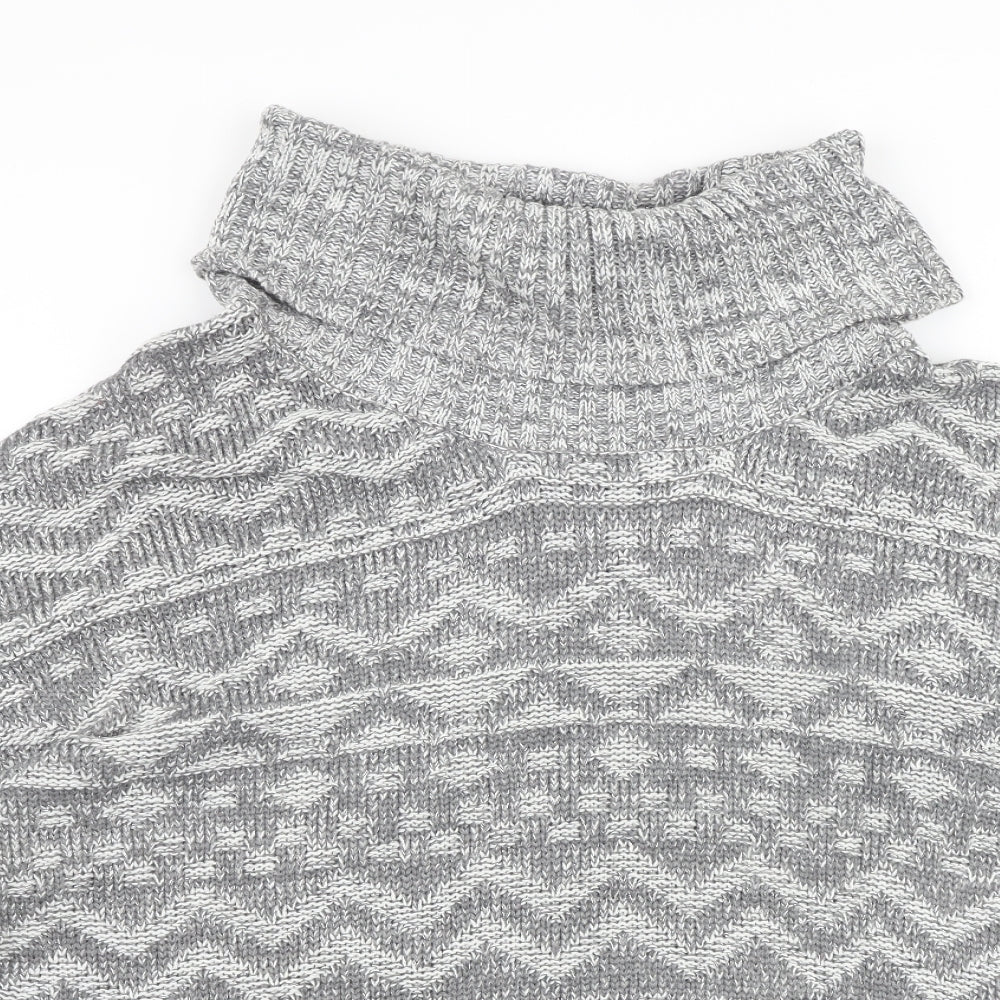 Peacocks Womens Grey Roll Neck Geometric Acetate Pullover Jumper Size M